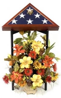 A patriotic home accent or memorial display is created with the flag