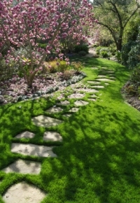 Create a garden path that is utilitarian and aesthetically pleasing.
