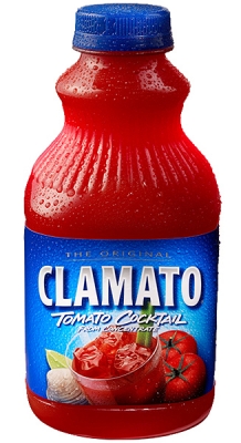 Plain tomato juice, clamato or V8 are the base of a bloody mary