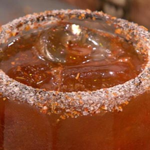 Ingredient number one is a dusting of chili powder on the glass rim