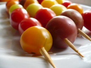Skewer cherry tomatoes as an ingredient for Bloody Marys