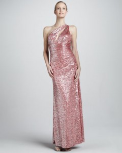pink one shoulder designer gown