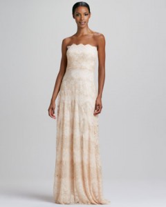 white strapless designer gown