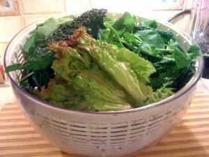 greens in a salad spinner