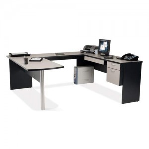 silver and black computer desk