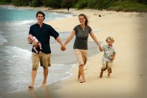 family on beach