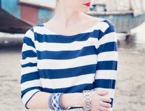 navy and white ladies shirt