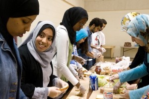 Muslim girls preparing meal