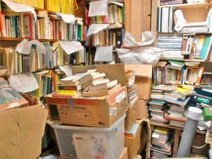 overfilled book storage room