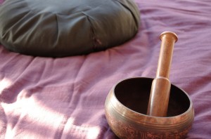 Meditation cushion and singing bowl