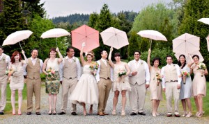 Wedding party with umbrellas