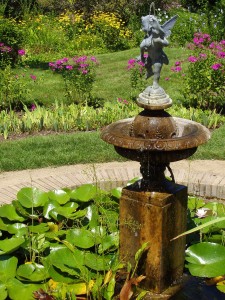 fountain bubbling in garden