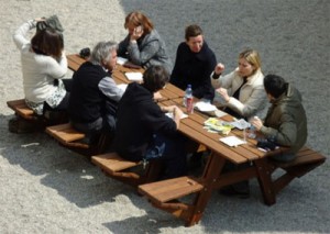 Picnic tables outside