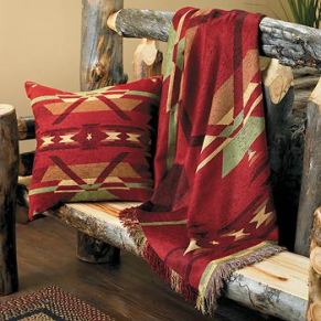 Southwestern blanket on bench