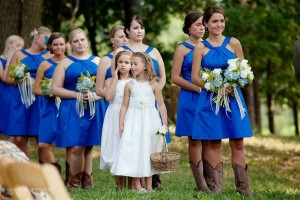 wedding party wearing blue dresses