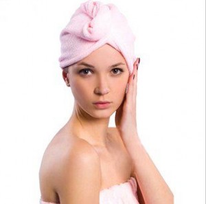 woman with towel on head