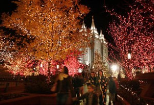 Christmas lights tat Temple Square