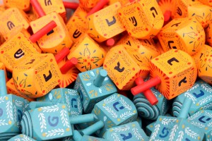 orange and blue dreidels