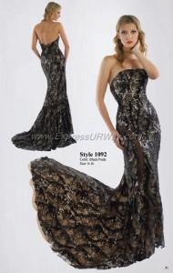 black evening gown with train