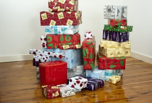 pile of Christmas presents