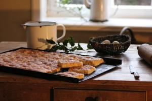 food on wooden kitchen table