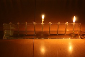 first night of Hanukkah menorah