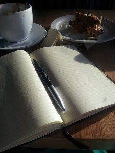 journal and cake