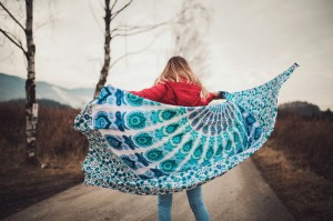 Woman with colorful shawl
