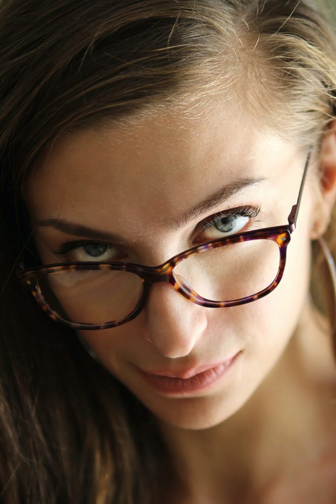 Woman wearing prescription glasses