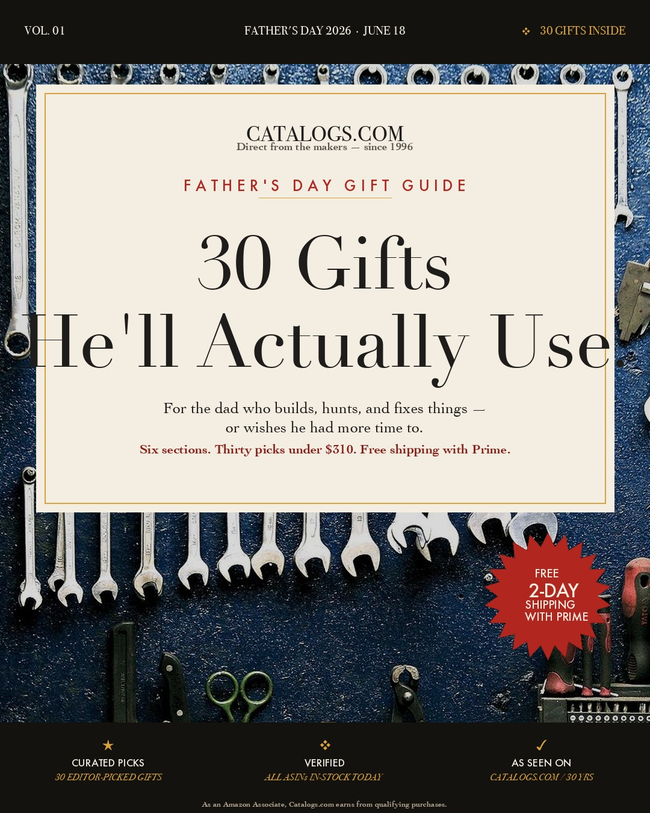 30 Gifts He'll Actually Use — Father's Day Gift Guide Catalog Cover