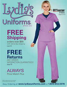 Picture of medical uniforms from  Lydia's Professional Uniforms catalog