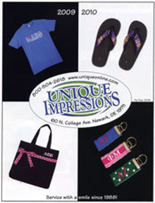 Picture of Greek paraphernalia from Unique Impressions - Greek Gear catalog